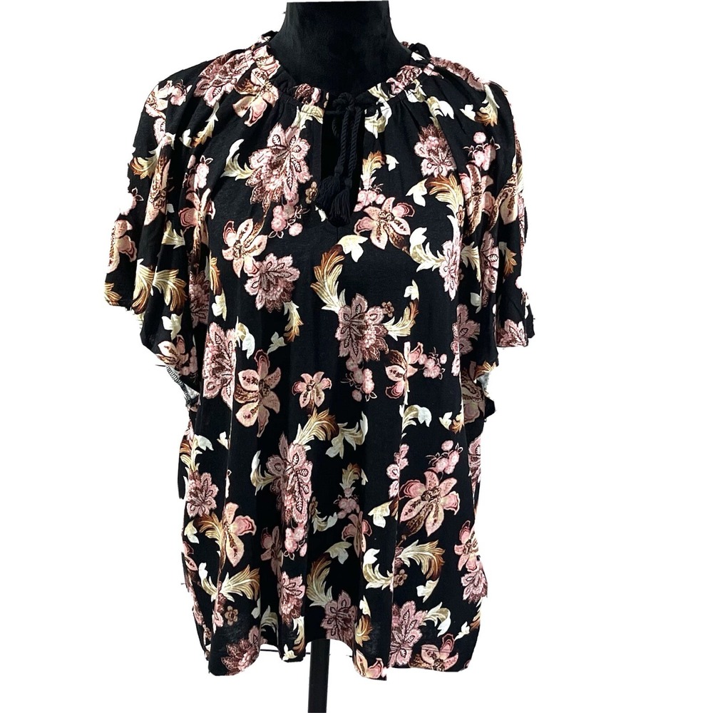 Ralph Lauren Top Women's Short Sleeves Black Linen Blend Floral Size XXL NWT
